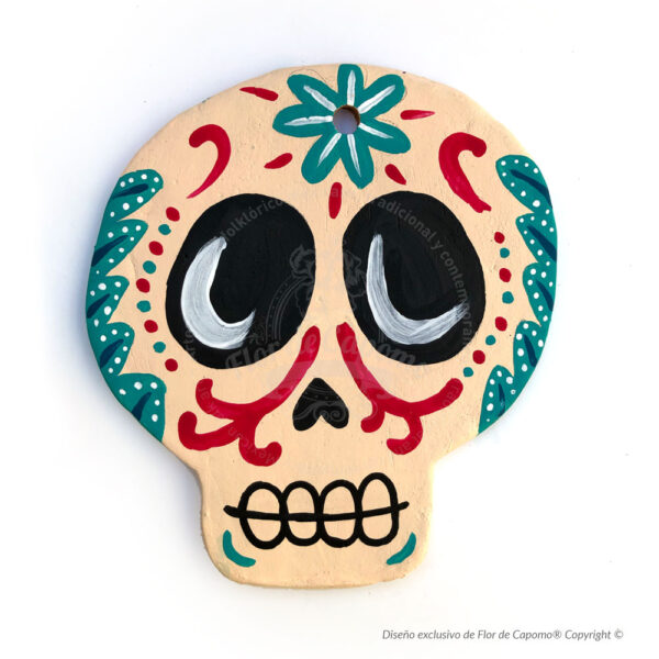 Calavera de barro plana para colgar en pared - Imagen 4