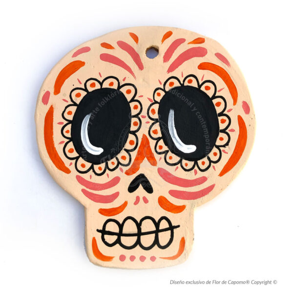 Calavera de barro plana para colgar en pared - Imagen 5