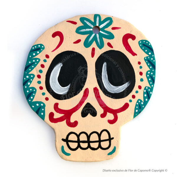Calavera de barro plana para colgar en pared - Imagen 8