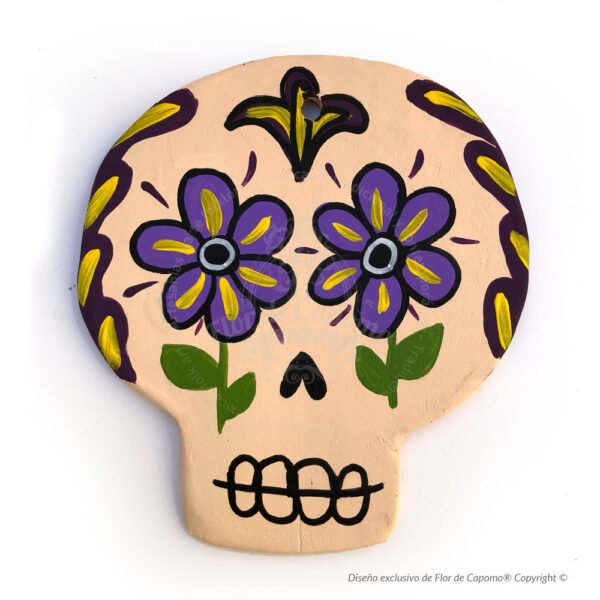 Calavera de barro plana para colgar en pared - Imagen 9