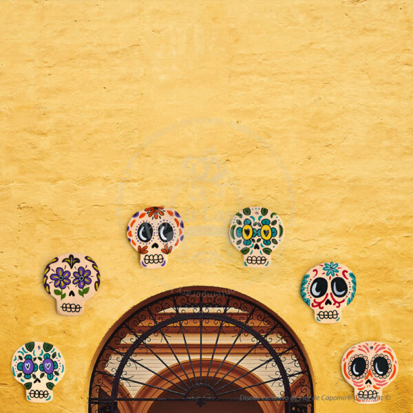 Calavera de barro plana para colgar en pared - Imagen 10