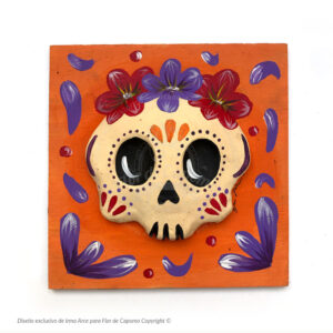 Mosaico en relieve de catrina de barro